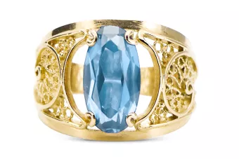 14K Жовте золото Аквамарин Каблучка Вінтаж прикраси vrc057y